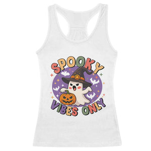 Cute Halloween Ghost Racerback Tank Top Spooky Vibes Only With Pumpkin TS12 White Print Your Wear