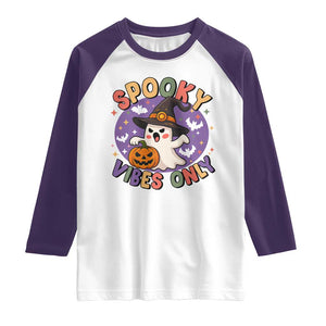 Cute Halloween Ghost Raglan Shirt Spooky Vibes Only With Pumpkin TS12 White Purple Print Your Wear