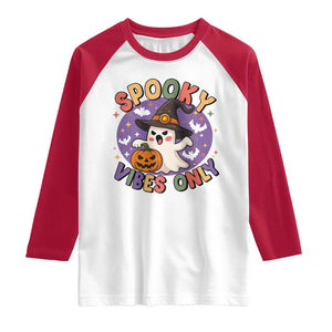 Cute Halloween Ghost Raglan Shirt Spooky Vibes Only With Pumpkin TS12 White Red Print Your Wear