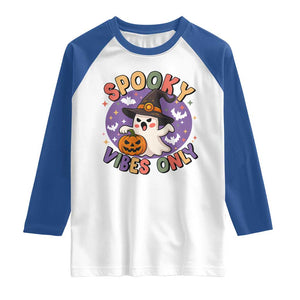 Cute Halloween Ghost Raglan Shirt Spooky Vibes Only With Pumpkin TS12 White Royal Print Your Wear
