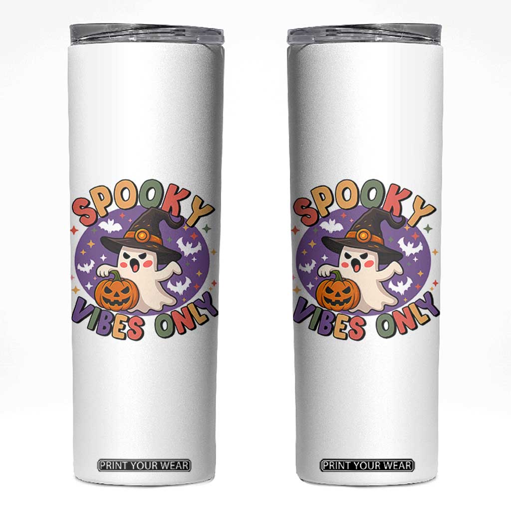 Cute Halloween Ghost Skinny Tumbler Spooky Vibes Only With Pumpkin TS12 White Print Your Wear