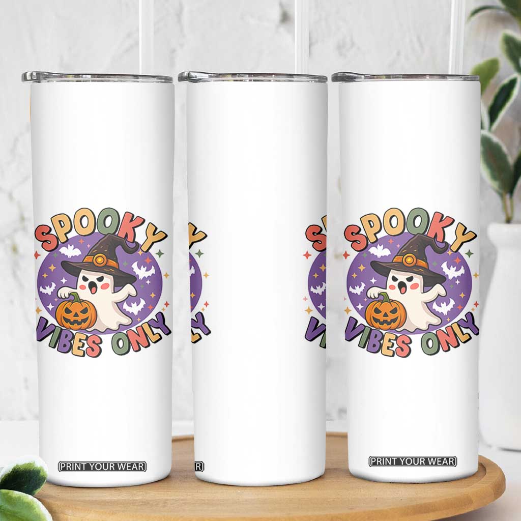 Cute Halloween Ghost Skinny Tumbler Spooky Vibes Only With Pumpkin TS12 Print Your Wear