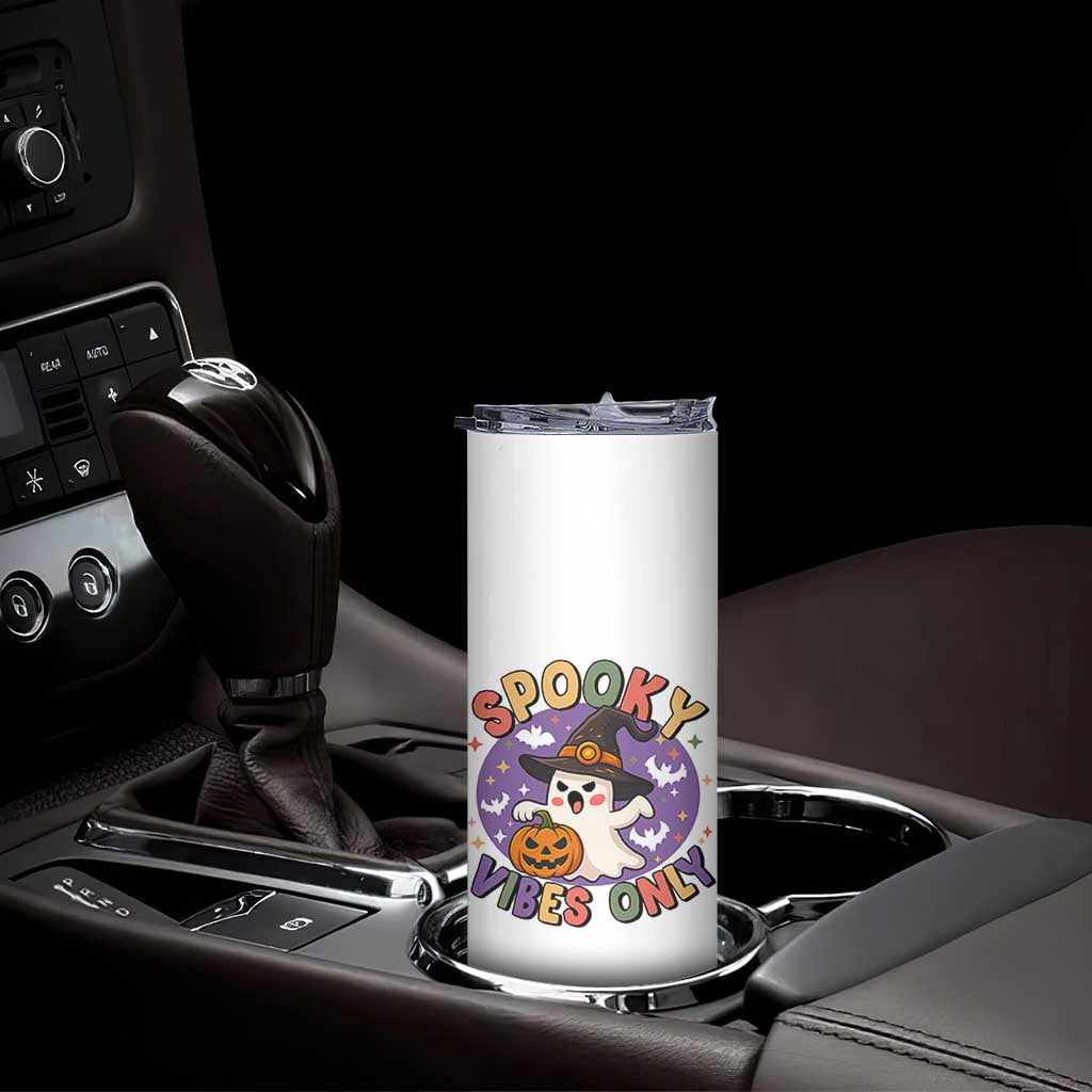 Cute Halloween Ghost Skinny Tumbler Spooky Vibes Only With Pumpkin TS12 Print Your Wear