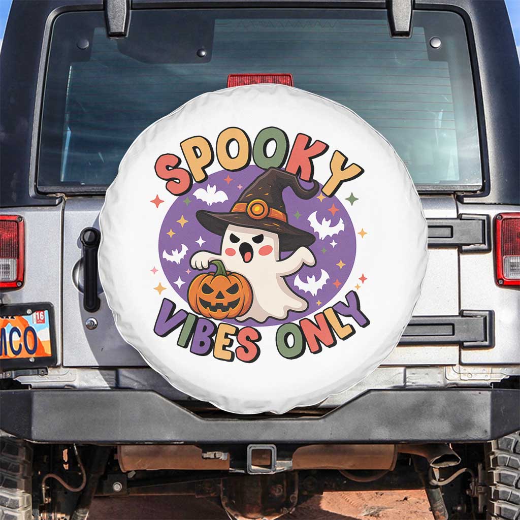 Cute Halloween Ghost Spare Tire Cover Spooky Vibes Only With Pumpkin TS12 No hole White Print Your Wear
