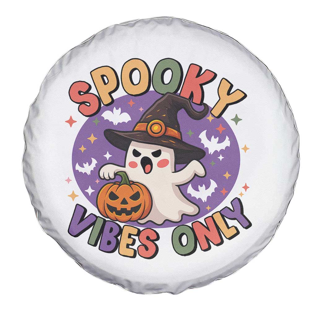 Cute Halloween Ghost Spare Tire Cover Spooky Vibes Only With Pumpkin TS12 Print Your Wear