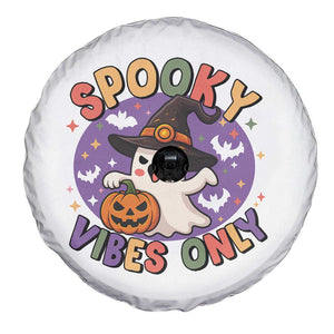 Cute Halloween Ghost Spare Tire Cover Spooky Vibes Only With Pumpkin TS12 Print Your Wear