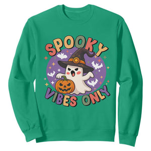 Cute Halloween Ghost Sweatshirt Spooky Vibes Only With Pumpkin TS12 Irish Green Print Your Wear