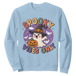 Cute Halloween Ghost Sweatshirt Spooky Vibes Only With Pumpkin TS12 Light Blue Print Your Wear