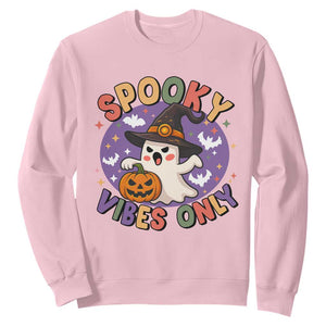 Cute Halloween Ghost Sweatshirt Spooky Vibes Only With Pumpkin TS12 Light Pink Print Your Wear