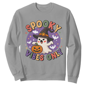 Cute Halloween Ghost Sweatshirt Spooky Vibes Only With Pumpkin TS12 Sport Gray Print Your Wear