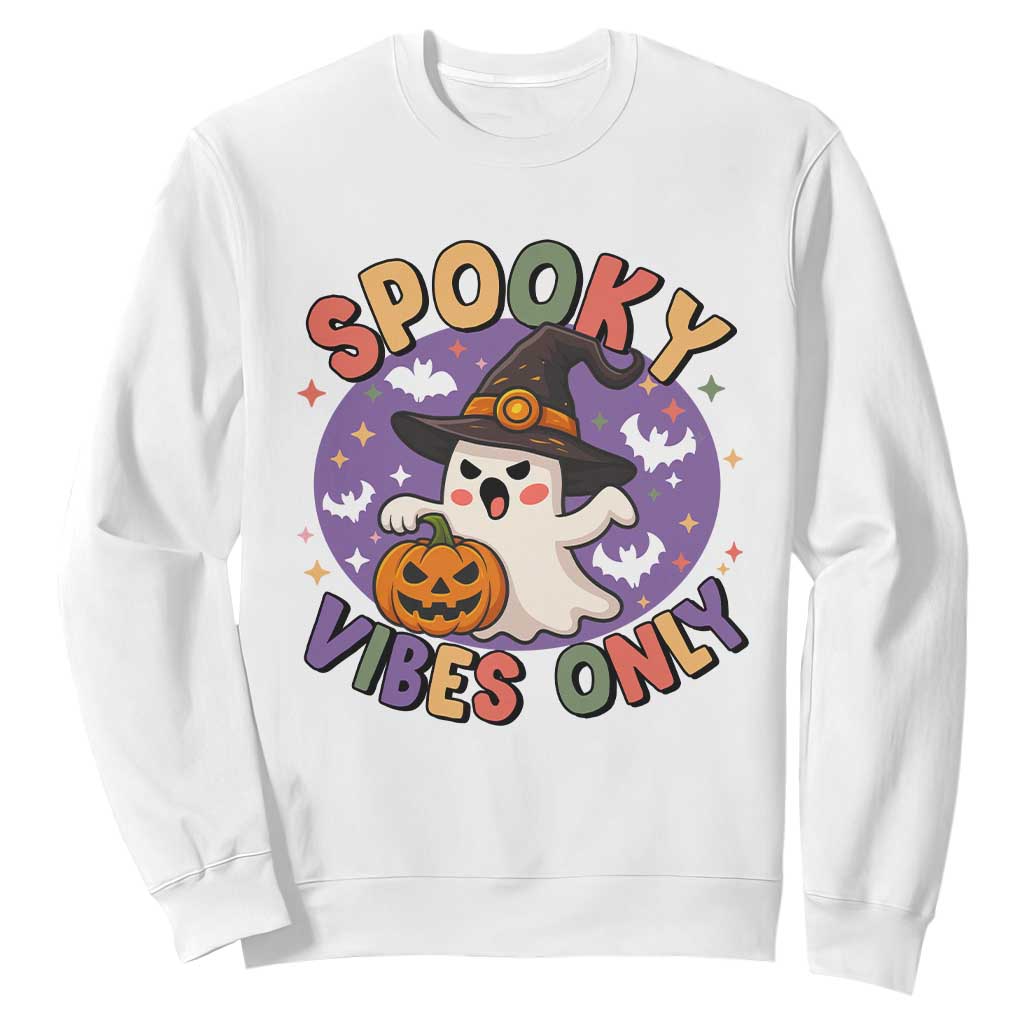 Cute Halloween Ghost Sweatshirt Spooky Vibes Only With Pumpkin TS12 White Print Your Wear