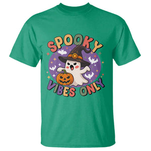 Cute Halloween Ghost T Shirt Spooky Vibes Only With Pumpkin TS12 Irish Green Print Your Wear