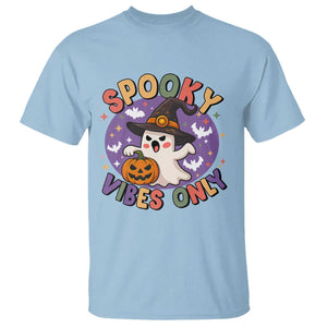 Cute Halloween Ghost T Shirt Spooky Vibes Only With Pumpkin TS12 Light Blue Print Your Wear