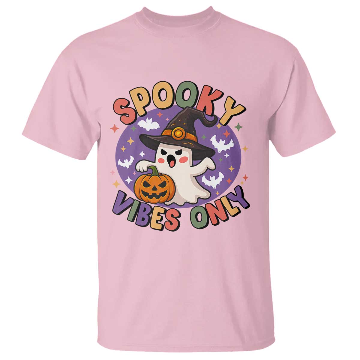 Cute Halloween Ghost T Shirt Spooky Vibes Only With Pumpkin TS12 Light Pink Print Your Wear