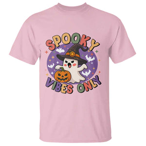 Cute Halloween Ghost T Shirt Spooky Vibes Only With Pumpkin TS12 Light Pink Print Your Wear
