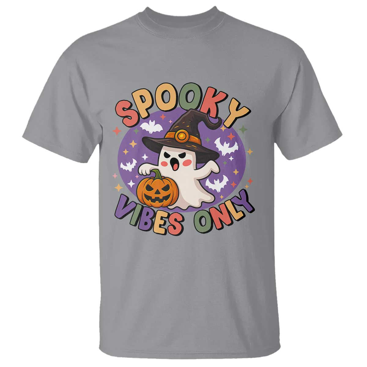 Cute Halloween Ghost T Shirt Spooky Vibes Only With Pumpkin TS12 Sport Gray Print Your Wear