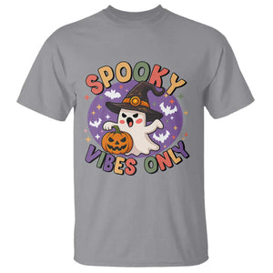 Cute Halloween Ghost T Shirt Spooky Vibes Only With Pumpkin TS12 Sport Gray Print Your Wear