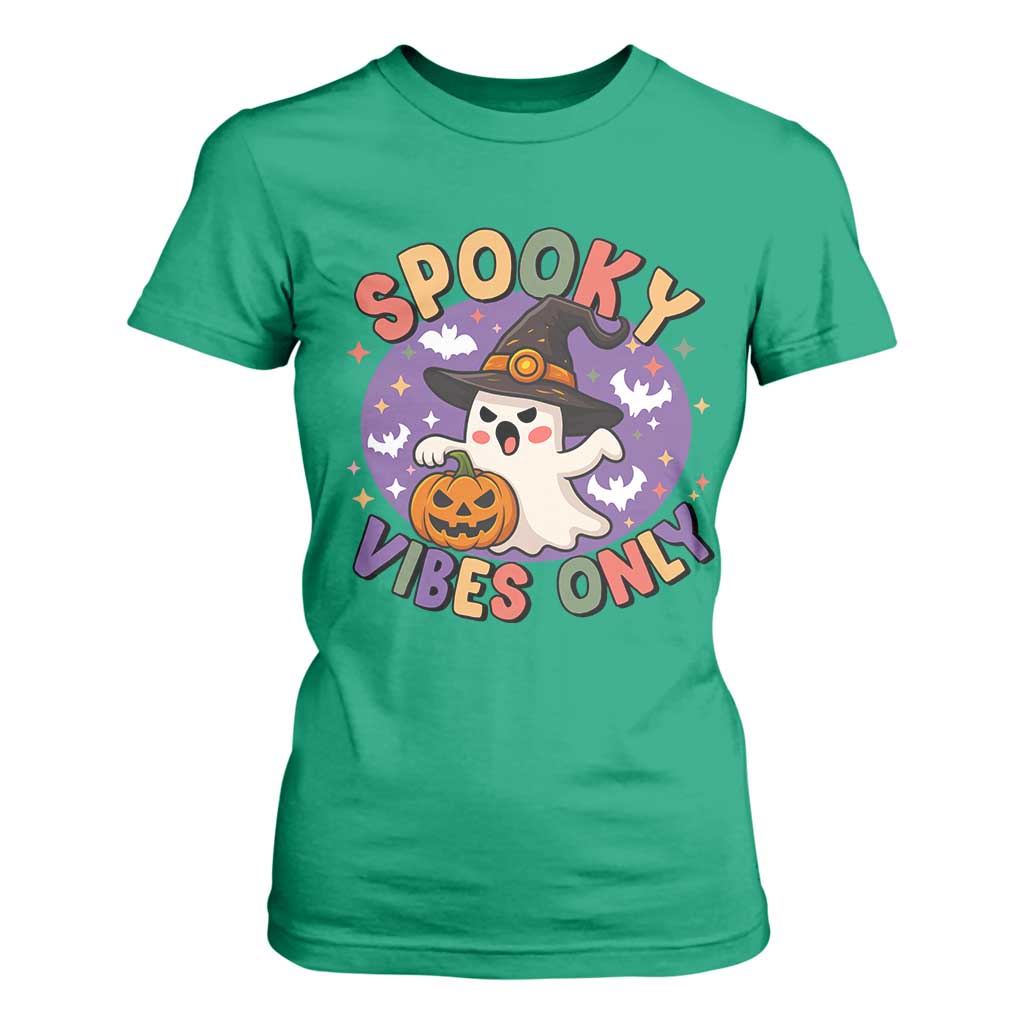 Cute Halloween Ghost T Shirt For Women Spooky Vibes Only With Pumpkin TS12 Irish Green Print Your Wear