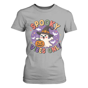 Cute Halloween Ghost T Shirt For Women Spooky Vibes Only With Pumpkin TS12 Sport Gray Print Your Wear