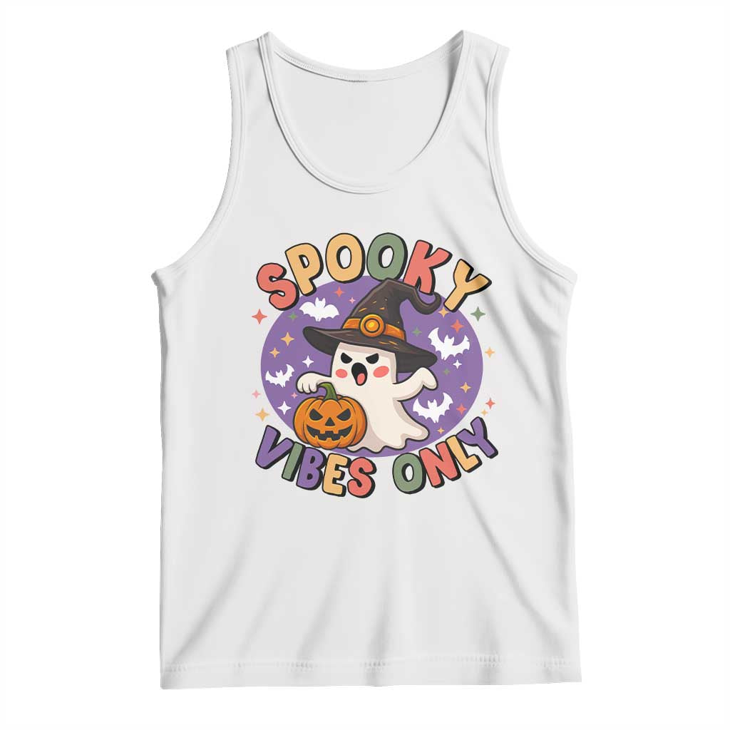 Cute Halloween Ghost Tank Top Spooky Vibes Only With Pumpkin TS12 White Print Your Wear