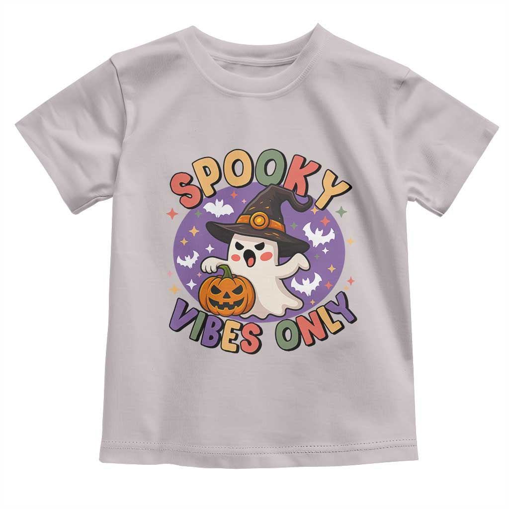 Cute Halloween Ghost Toddler T Shirt Spooky Vibes Only With Pumpkin TS12 Ice Gray Print Your Wear