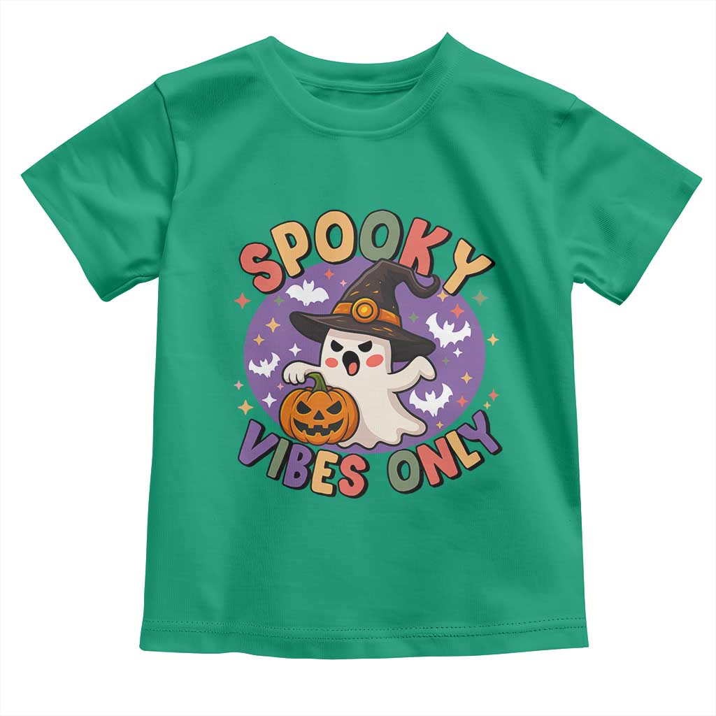 Cute Halloween Ghost Toddler T Shirt Spooky Vibes Only With Pumpkin TS12 Irish Green Print Your Wear