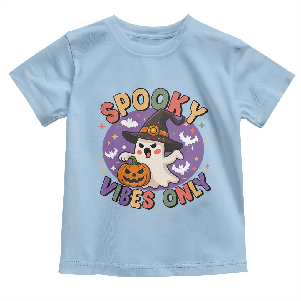 Cute Halloween Ghost Toddler T Shirt Spooky Vibes Only With Pumpkin TS12 Light Blue Print Your Wear