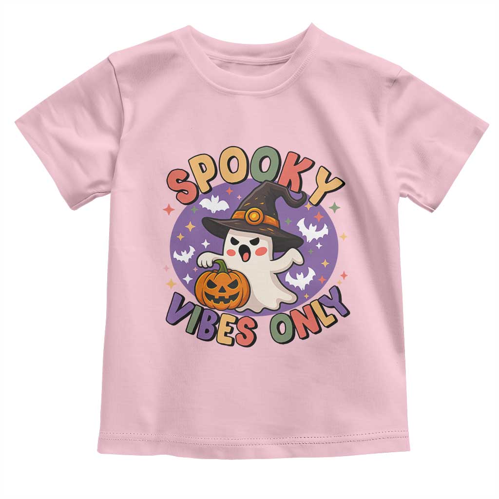 Cute Halloween Ghost Toddler T Shirt Spooky Vibes Only With Pumpkin TS12 Light Pink Print Your Wear