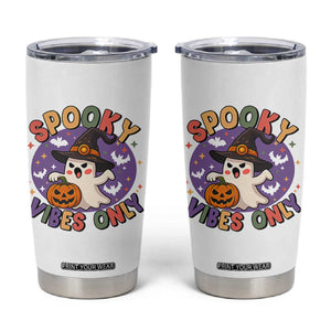 Cute Halloween Ghost Tumbler Cup Spooky Vibes Only With Pumpkin TS12 White Print Your Wear