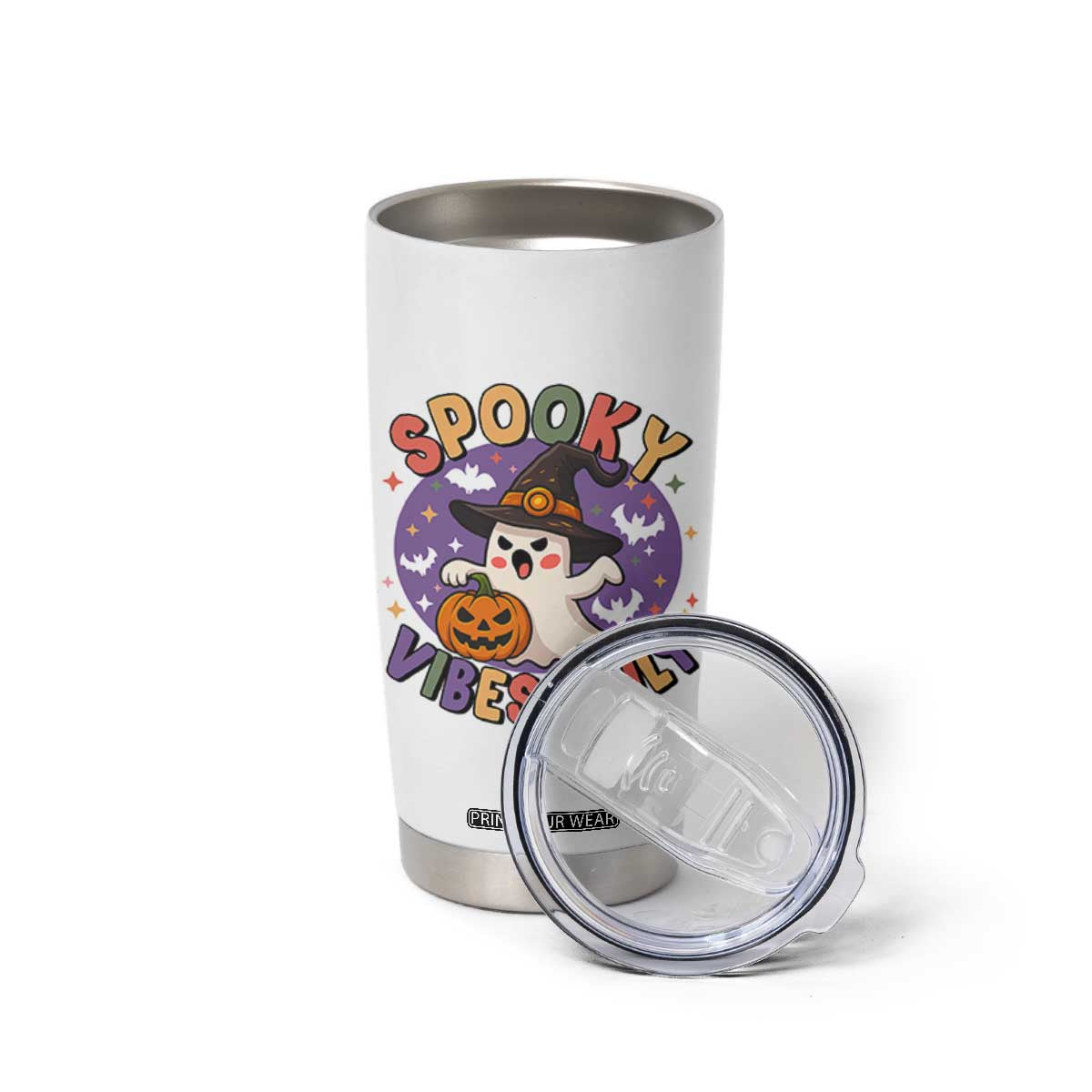 Cute Halloween Ghost Tumbler Cup Spooky Vibes Only With Pumpkin TS12 Print Your Wear