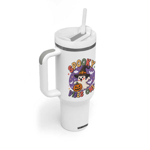 Cute Halloween Ghost Tumbler With Handle Spooky Vibes Only With Pumpkin TS12 Print Your Wear