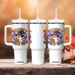 Cute Halloween Ghost Tumbler With Handle Spooky Vibes Only With Pumpkin TS12 Print Your Wear