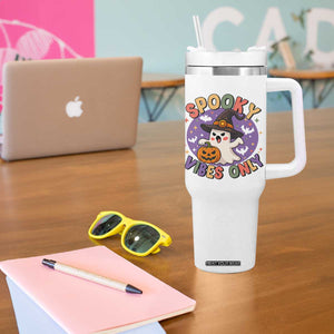 Cute Halloween Ghost Tumbler With Handle Spooky Vibes Only With Pumpkin TS12 Print Your Wear