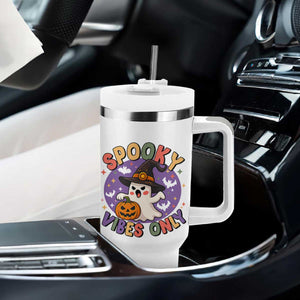 Cute Halloween Ghost Tumbler With Handle Spooky Vibes Only With Pumpkin TS12 Print Your Wear