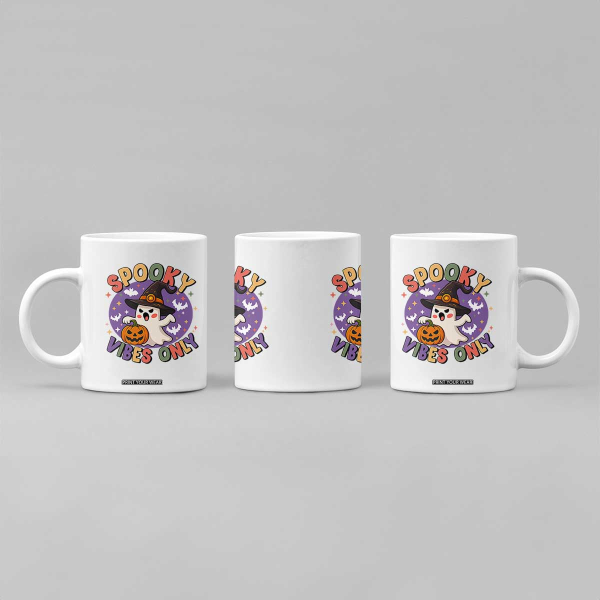 Cute Halloween Ghost Coffee Mug Spooky Vibes Only With Pumpkin TS12 Print Your Wear