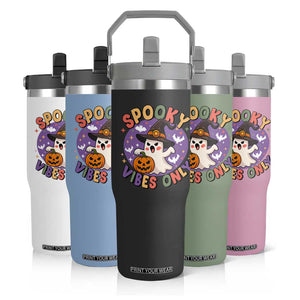 Cute Halloween Ghost Flip Straw Tumbler Spooky Vibes Only With Pumpkin TS12 Print Your Wear