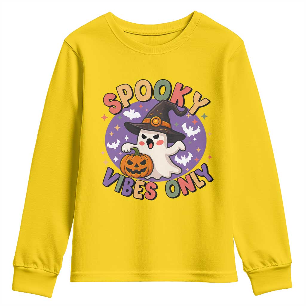 Cute Halloween Ghost Youth Sweatshirt Spooky Vibes Only With Pumpkin TS12 Daisy Print Your Wear