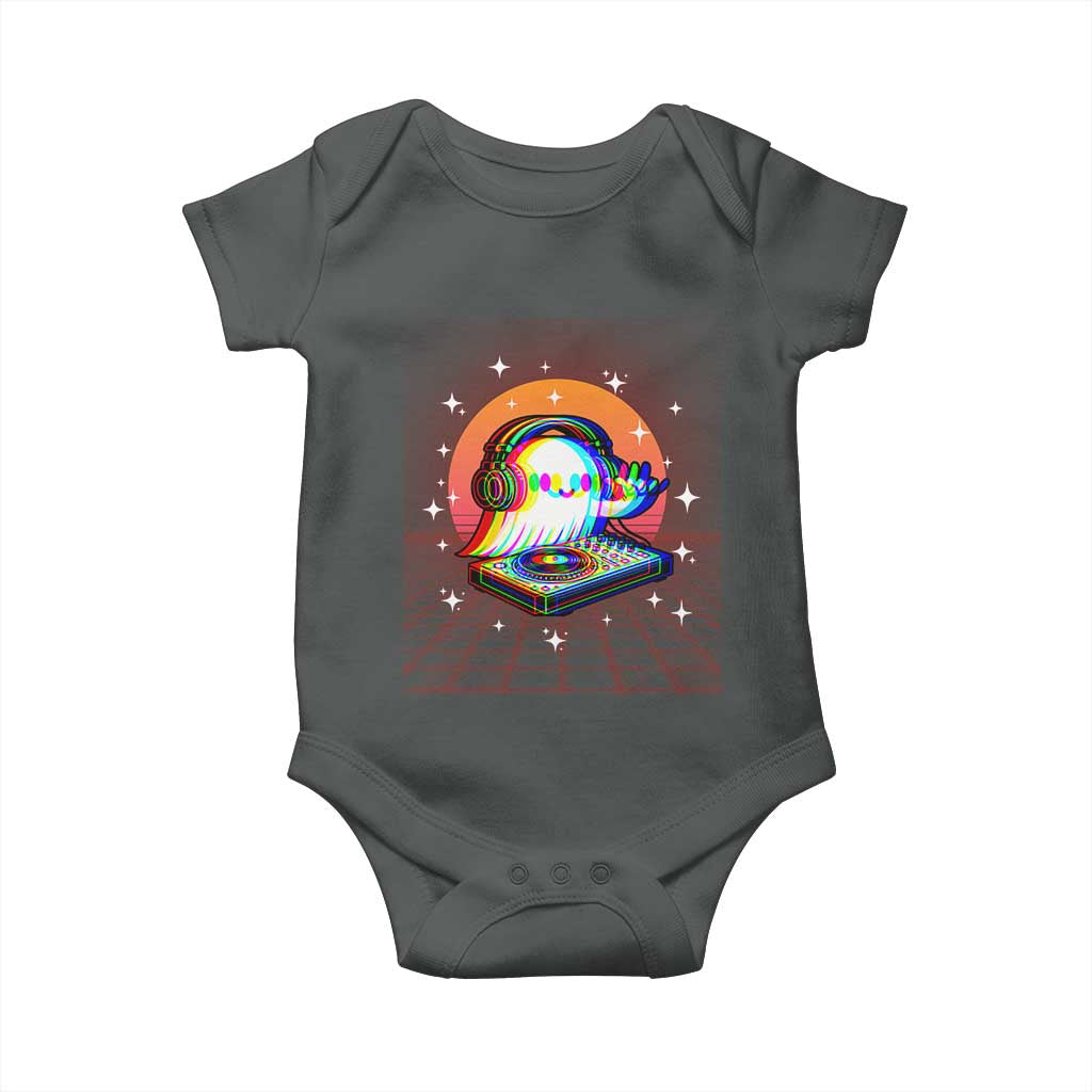 Halloween Ghost Baby Onesie Funny Trippy Vaporwave DJ Music Party TS12 Dark Heather Print Your Wear