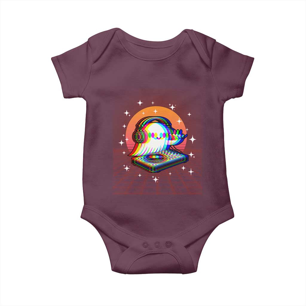 Halloween Ghost Baby Onesie Funny Trippy Vaporwave DJ Music Party TS12 Maroon Print Your Wear