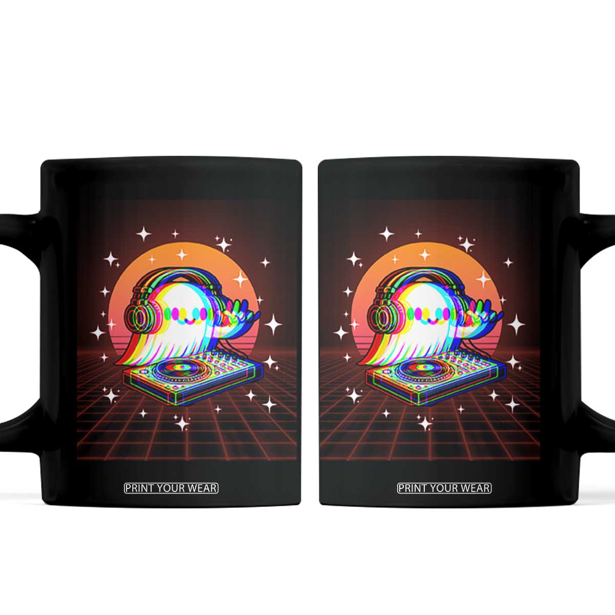 Halloween Ghost Coffee Mug Funny Trippy Vaporwave DJ Music Party TS12 Black Print Your Wear
