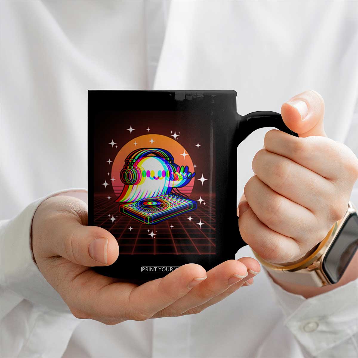 Halloween Ghost Coffee Mug Funny Trippy Vaporwave DJ Music Party TS12 Print Your Wear