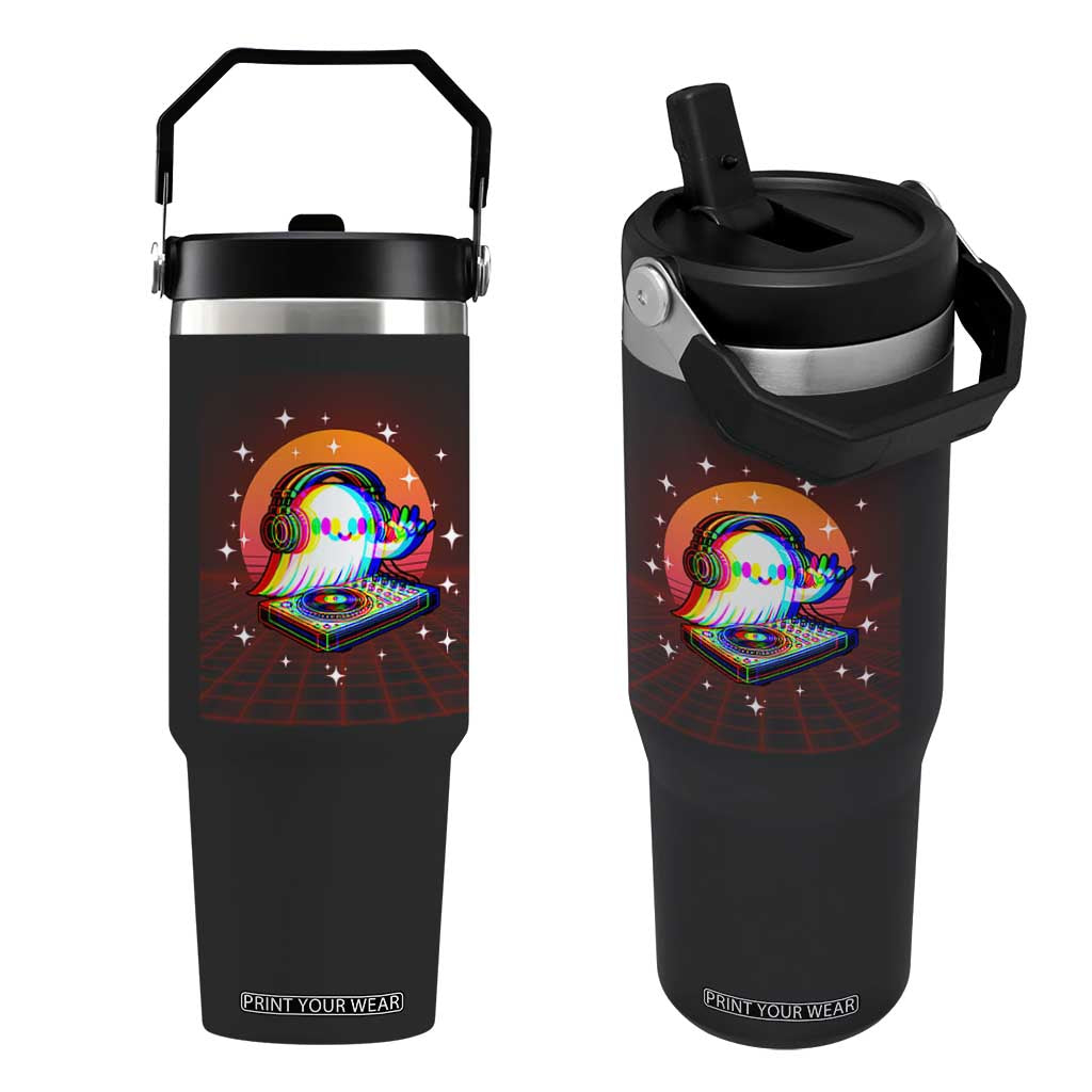 Halloween Ghost Flip Straw Tumbler Funny Trippy Vaporwave DJ Music Party TS12 One Size: 30 oz Black Print Your Wear