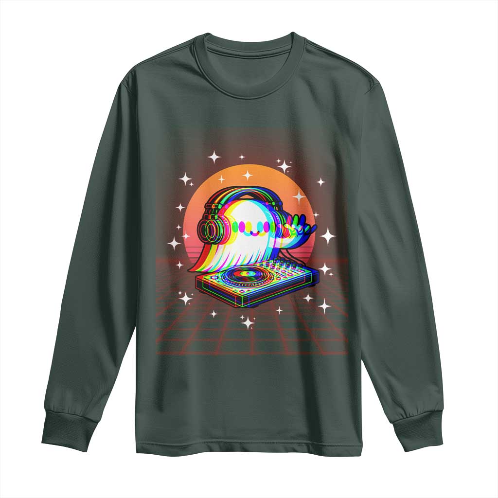 Halloween Ghost Long Sleeve Shirt Funny Trippy Vaporwave DJ Music Party TS12 Dark Forest Green Print Your Wear