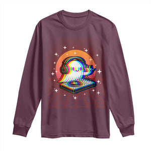 Halloween Ghost Long Sleeve Shirt Funny Trippy Vaporwave DJ Music Party TS12 Maroon Print Your Wear