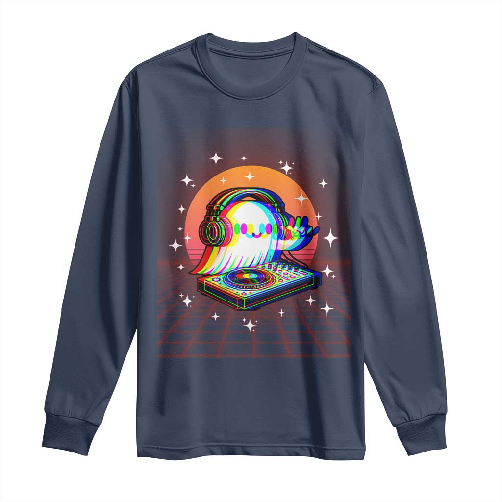 Halloween Ghost Long Sleeve Shirt Funny Trippy Vaporwave DJ Music Party TS12 Navy Print Your Wear