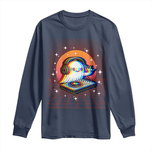 Halloween Ghost Long Sleeve Shirt Funny Trippy Vaporwave DJ Music Party TS12 Navy Print Your Wear