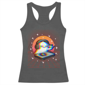 Halloween Ghost Racerback Tank Top Funny Trippy Vaporwave DJ Music Party TS12 Dark Heather Print Your Wear