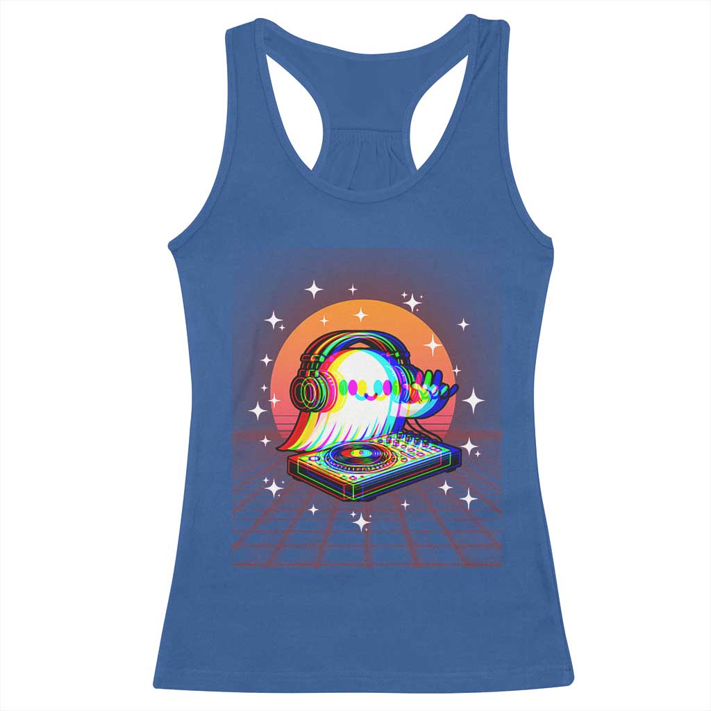 Halloween Ghost Racerback Tank Top Funny Trippy Vaporwave DJ Music Party TS12 Royal Blue Print Your Wear