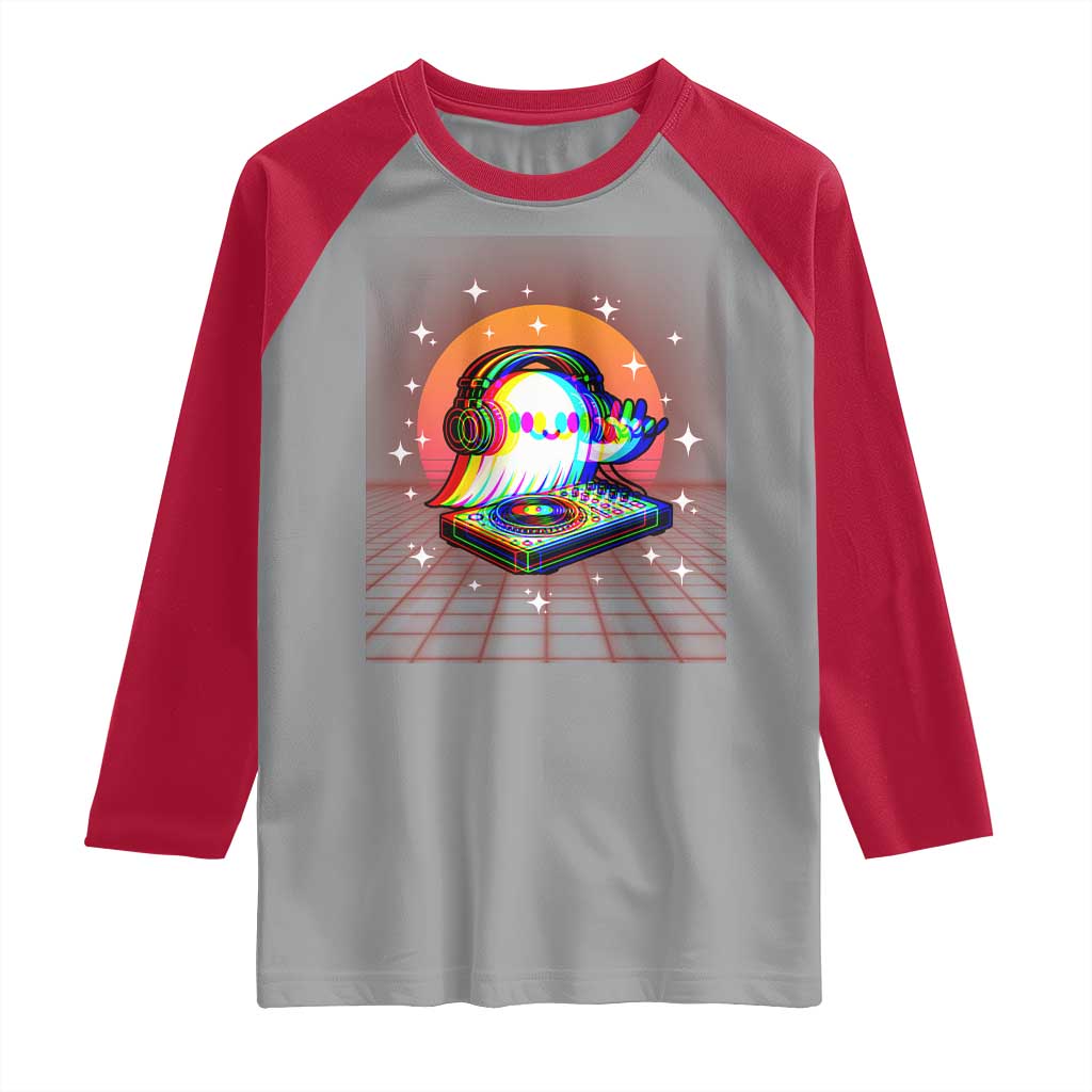 Halloween Ghost Raglan Shirt Funny Trippy Vaporwave DJ Music Party TS12 Sport Gray Red Print Your Wear