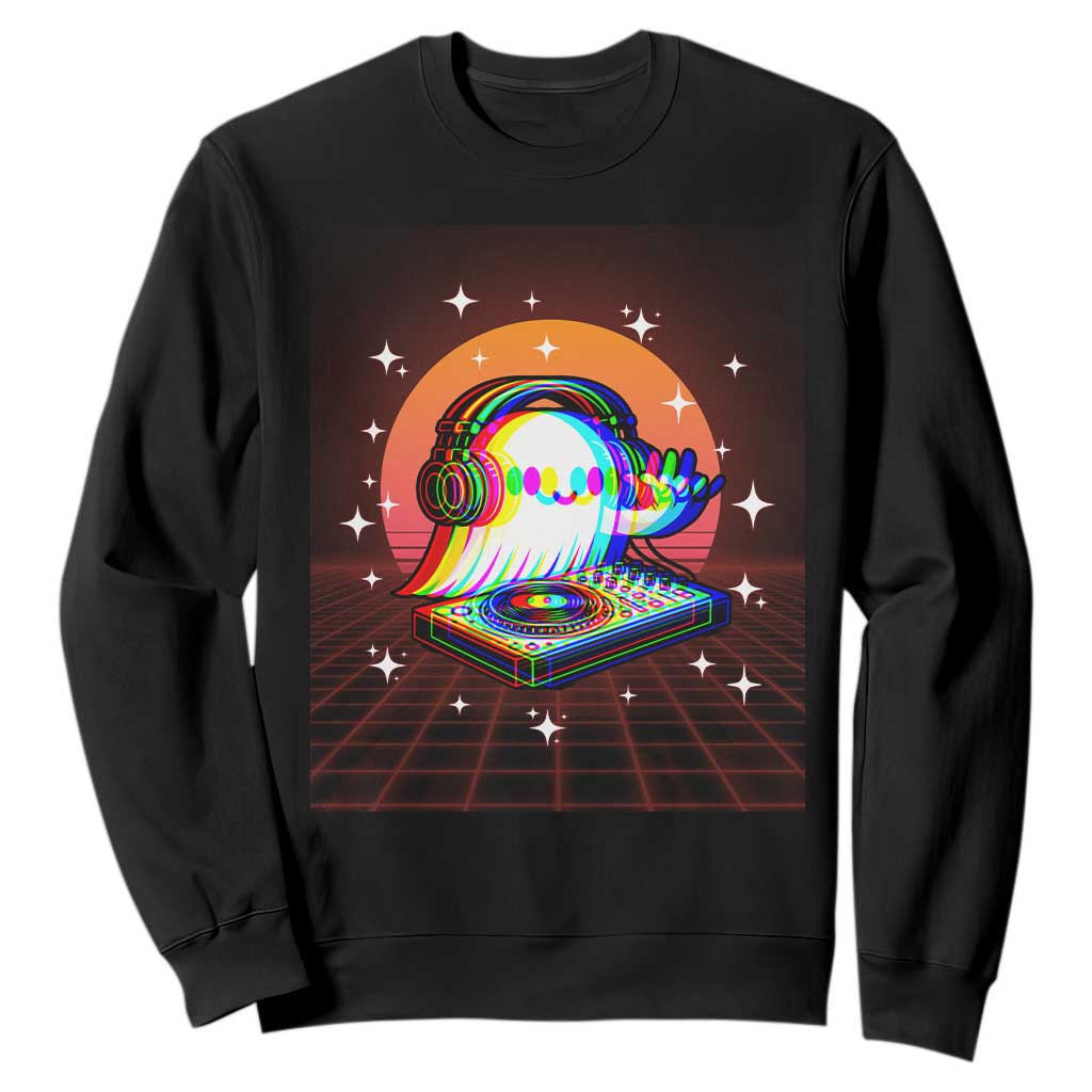 Halloween Ghost Sweatshirt Funny Trippy Vaporwave DJ Music Party TS12 Black Print Your Wear